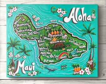 Island of Maui Canvas Print – Hawaiian map, aloha, cute art
