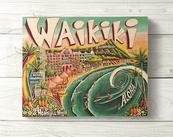 Waikiki Sign - Hawaii Vintage Beach Art, 8x10