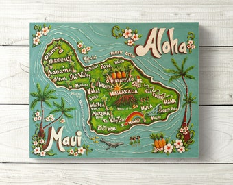 Aloha Maui Sign - Hawaii Vintage Beach Art, 8x10