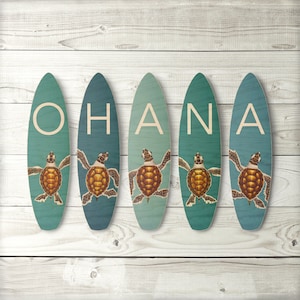 Ohana (Family) Surfboard Set – sea turtles, Hawaiian art
