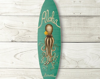 Aloha Octopus Surfboard - Hawaii, tropical, beach decor