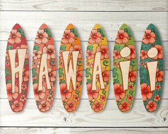 Hawaii Surfboard Set - beach, tropical, pineapple, rainbow, hawaiian wall decor