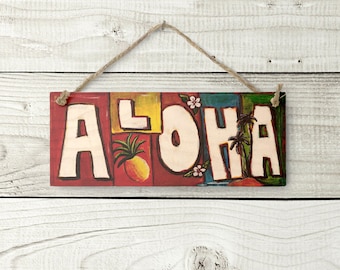 Aloha Sign - Hawaiian Sign Tropical Beach Decor Aloha Wall Decor