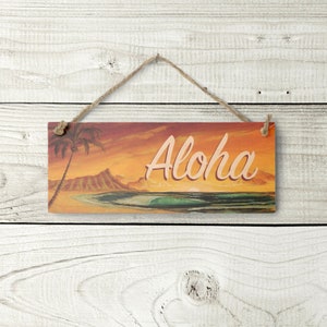 Aloha Diamond Head Sign - Hawaiian Sign Tropical Beach Decor