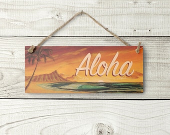 Aloha Diamond Head Sign - Hawaiian Sign Tropical Beach Decor