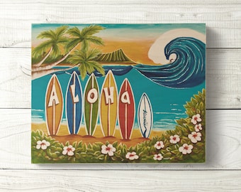 Aloha Diamond Head Sign - Hawaii Surf Art, 8x10