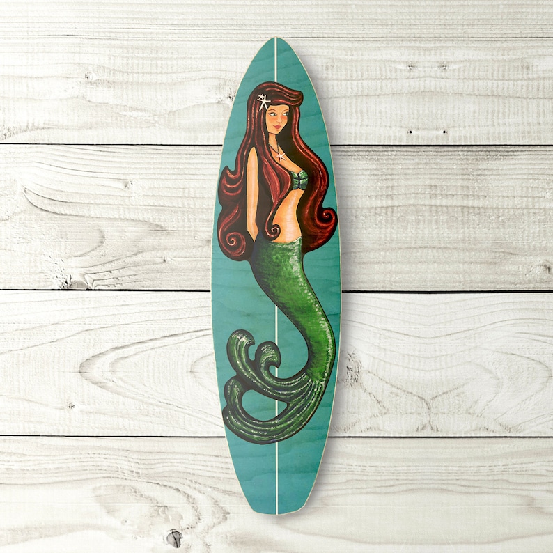 Mermaid Surfboard Beach Tropical Surf Art Hawaii Wall Etsy