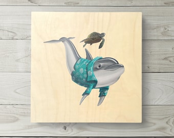 Hawaiian Dolphin and Honu Sign - Made in Hawaii