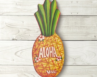 Aloha Pineapple - Hawaiian art, cute, vintage pineapple sign