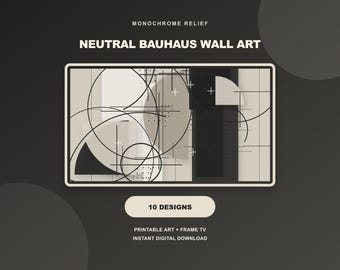 Monochrome Bauhaus Gallery Wall Art Set, Neutral Geometric Prints (Instant Download)