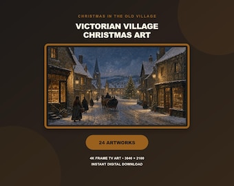 Christmas Samsung Frame TV Art Set of 24, Vintage Victorian Village Holiday Bundle
