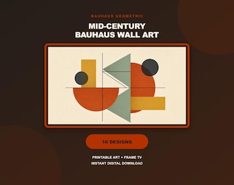 Bauhaus Geometric Wall Art Set of 10 Printable Prints, Mid Century Modern Gallery Wall