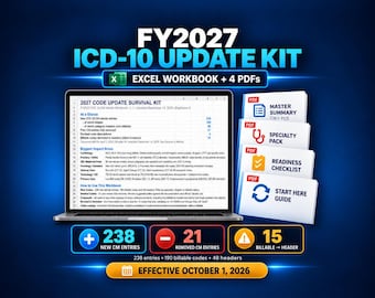 ICD 10 Updates 2027 Survival Kit, Medical Coding Workbook, CM and PCS Reference PDFs