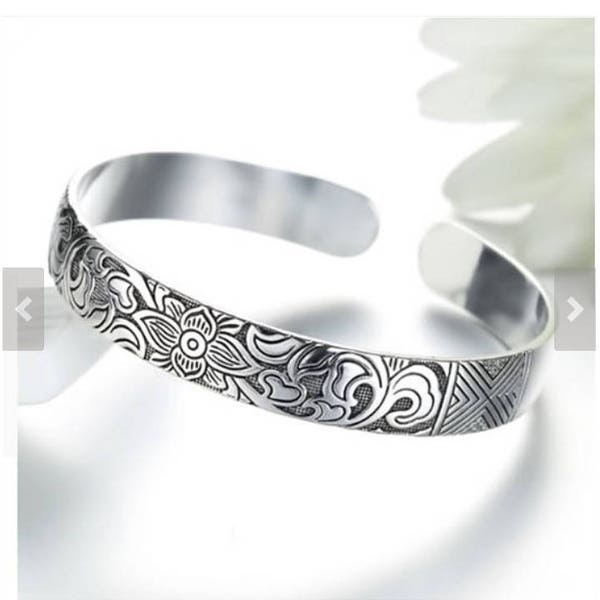 Lotus Sterling Silver Retro Silver Leaf Black Bracelet Men Women New Jewelry Fashion Retro High Quality Bangle Modern Jewelry Gift.