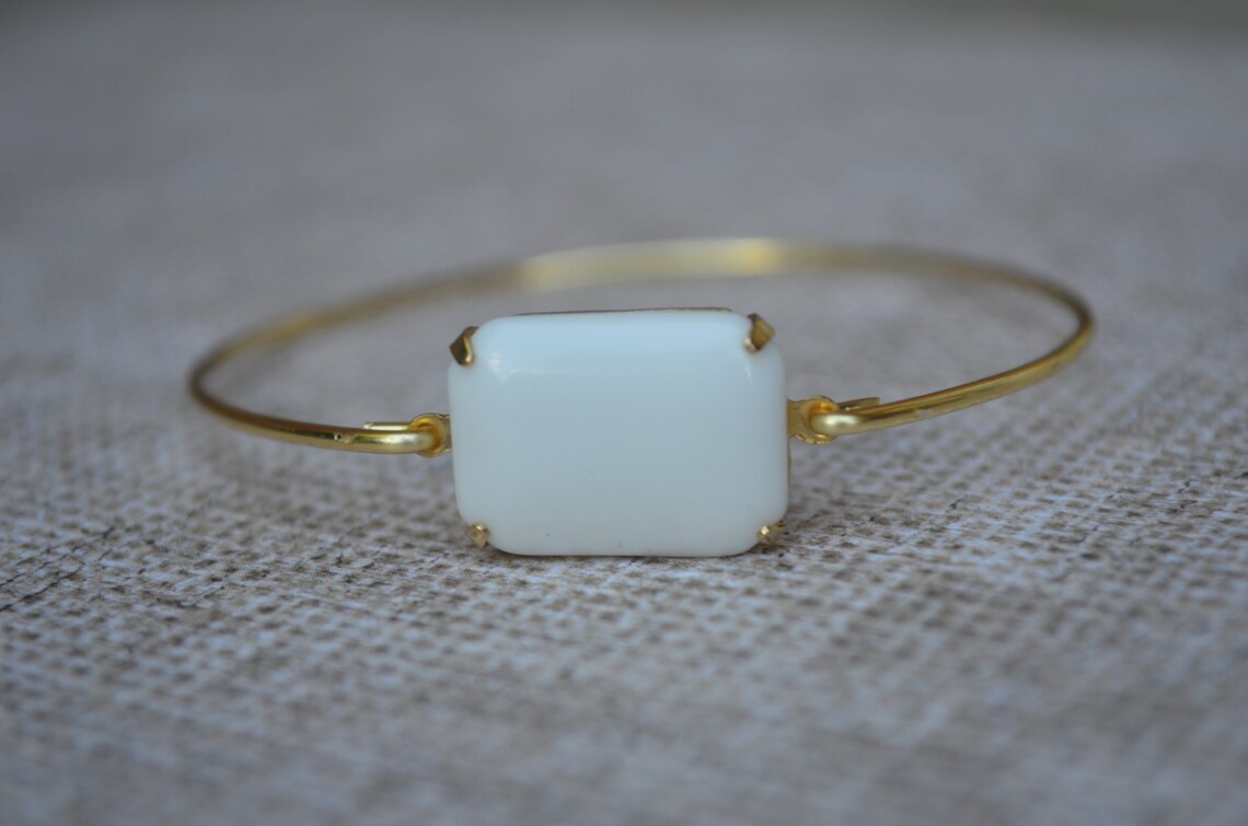 White Vintage Glass Bangle Gold Bangle Stone Bangle Bridesmaids Gifts