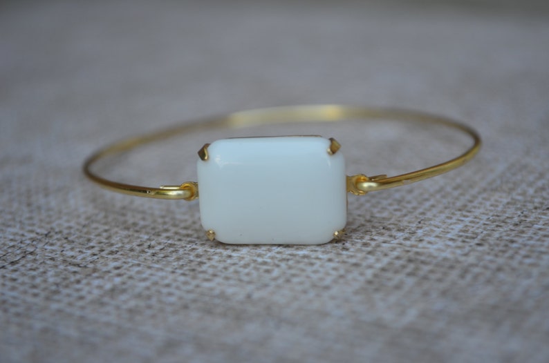 White Vintage Glass Bangle Bridesmaids Gifts Bridesmaids. Stone Bangle Vintage Bangle Gold Bangle