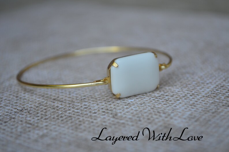 White Vintage Glass Bangle Bridesmaids Gifts Bridesmaids. Stone Bangle Vintage Bangle Gold Bangle