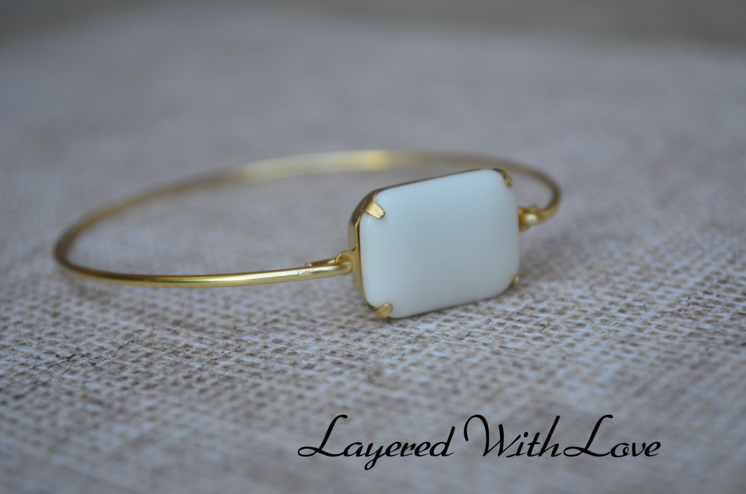 White Vintage Glass Bangle Gold Bangle Stone Bangle Bridesmaids Gifts