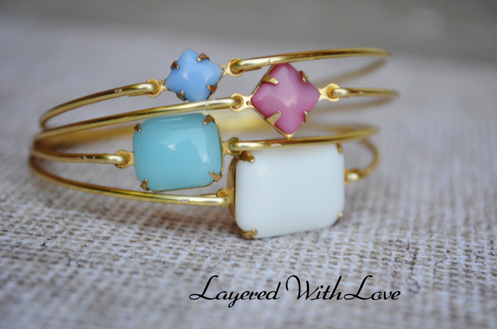 White Vintage Glass Bangle Gold Bangle Stone Bangle Bridesmaids Gifts