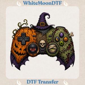 Halloween Game Controller DTF Transfer: Pumpkin Zombie Gamer Art (Ready to Press)
