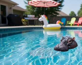 Floating Hippo Head Decoy for Pond Pool Water Garden Decor Resin Animal Statue Outdoor Yard Art Wildlife Sculpture Lawn Ornament
