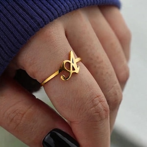 Personalized Initial Letter Stackable Ring, Custom 18K Gold Plated Pinky Minimalist Ring for Her, Anniversary Best Friend Gift,Gift for Her.