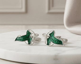 Grüne Manschettenknöpfe mit Cosplay-Motiv für Herren, minimalistische, von der Natur inspirierte, klassische Manschettenknöpfe, Geschenk für Sie und Ihn, Jahrestagsgeschenk für Frauen, Vatertagsgeschenk