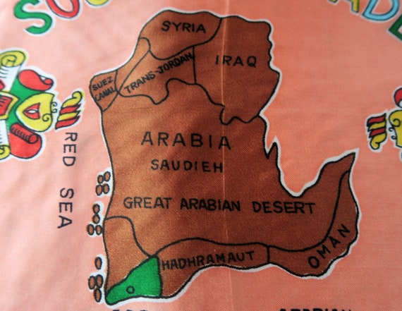 ADEN souvenir scarf, MIDDLE EAST souvenir, 1940s