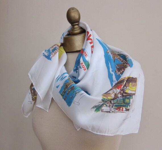 LONDON scarf 1950s, funky souvenir, British souven