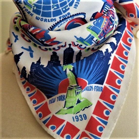 1939 WORLDS FAIR scarf, vintage neckerchief, New Y