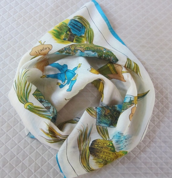 1950s ITALIAN souvenir scarf, Commedia dell'arte,