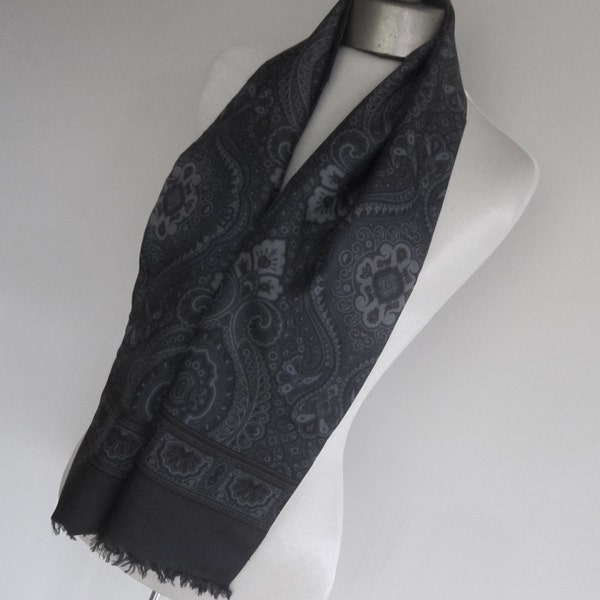 Silk and wool mans scarf , black and blue paisley