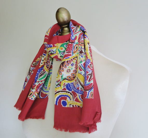 1940s silk scarf, unisex silk scarf, bright scarve