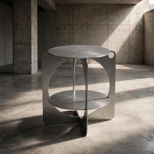 Brutalist Aluminum Side Table – Sculptural 2-Tier Industrial Nightstand