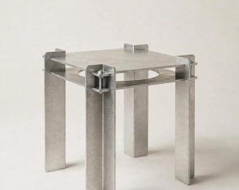 Handgjort industriellt sidobord i aluminium | Modernt brutalistiskt modulärt sidobord | Arkitektoniska minimalistiska metallmöbler