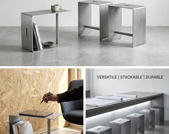 Moderner multifunktionaler Metallhocker & Beistelltisch - Industrial / Minimalismus