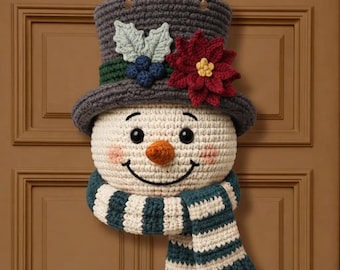 Crochet Snowman Wall Hanging Pattern, Christmas Door Decor, Amigurumi Snowman PDF, Winter Holiday Crochet Pattern, Handmade Decor