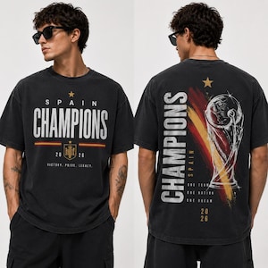 Spaans 2026 Kampioen voetbal T-shirt met graphic print, vintage voetbalfan T-shirt