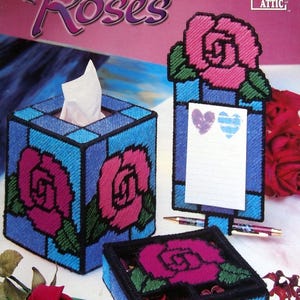 Stained Glass Roses Plastic Canvas Pattern Leaflet 1997