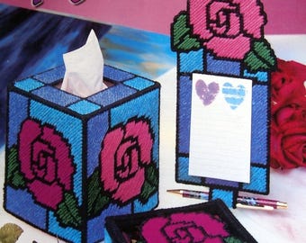 Stained Glass Roses Plastic Canvas Pattern Leaflet 1997