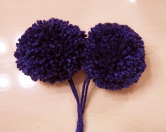 Purple Yarn Pom Poms Handmade - Set of 2 Large