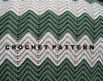 Crochet Pattern Ripple Blanket Chevron Afghan Throw  -  Digital Download