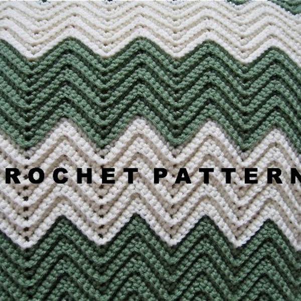 Crochet Pattern Ripple Blanket Chevron Afghan Throw  -  Digital Download