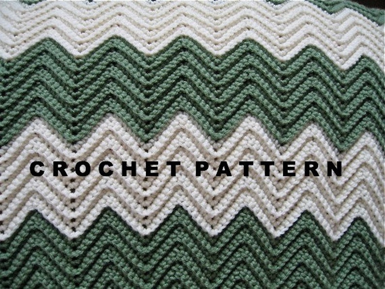 Crochet Pattern Ripple Blanket Chevron Afghan Throw Digital Download image 1