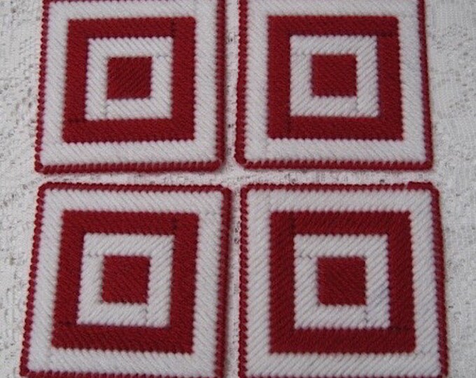 Drink Coasters Red and White Set of 4 Double Thick Table Protectors Etsy
