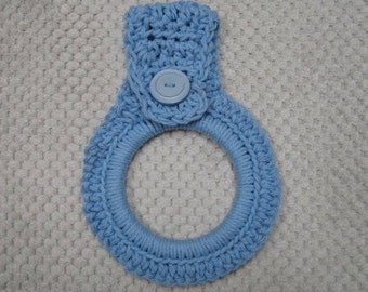 Towel ring holder with button closure – Medium blue with Blue Button - Oven Door Towel