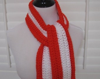 Scarf Orange and White Neck Warmer Hand Crocheted Striped Ribbed