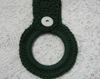 Towel ring holder with button closure – Dark Green with White Button - Oven Door Towel