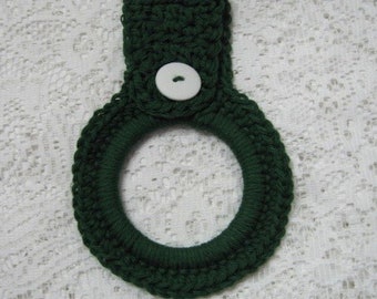 Green Towel Ring Hanger - Loop and button - oven door towel