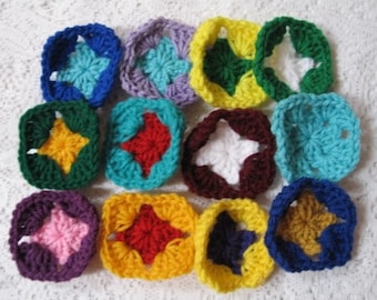 Hand Crocheted Granny Squares - Lot of 30 - Rainbow Color Variety - 2 1/2"